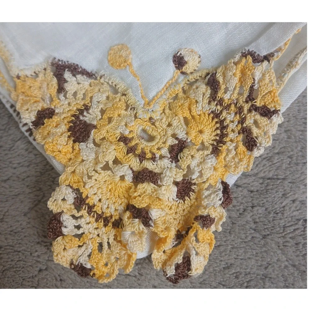Vintage Crochet‎ Butterfly Southern Belle Handkerchief Set of 3 Linen Handmade